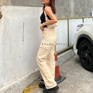 Awsme - Beige Cream Cargo Jeans Loose Highwaist Cargo Jeans