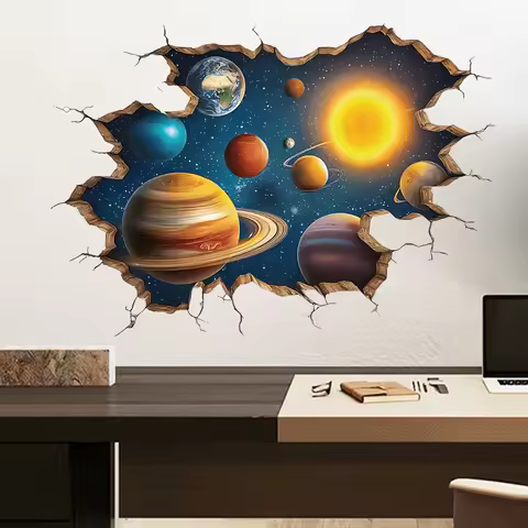 1Pc Charming Cosmic Planet Night Sky Wall Sticker, Self-Adhesive Pvc Home Decor DIY Sticker, Suitabl