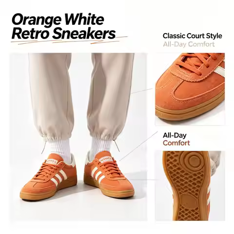 Adidas Trefoil Handball Spezial Sports Orange White Retro Sneakers for Men Classic Court Style Thick