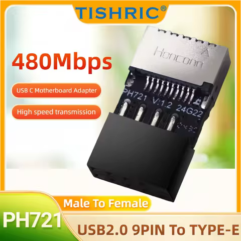 TISHRIC USB C Motherboard Adapter USB2.0 9PIN Male To TYPE-E Female Chassis motherboard Expansion Po