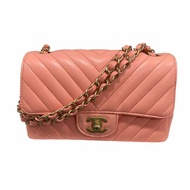 CHANEL 香奈兒 CLASSIC FLAP MINI20 V型紋 皮革 鏈條包 粉色