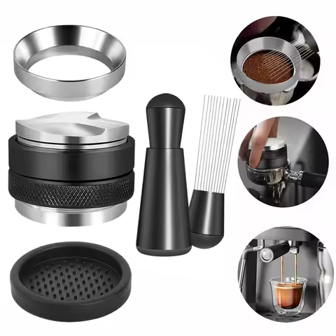 5Pcs Espresso Accessories Kit, Coffee Distributor and Tamper Leveler, WDT Tool and Dosing Funnel Set