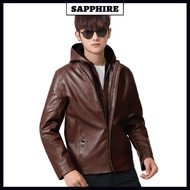 Jaket kulit musim sejuk, topi lelaki memakai, jaket kulit, jaket kulit tebal tambah bulu pertengahan