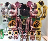 🔥全套4款🔥巜 BEARBRICK 招財貓 千萬両 桃金 x 金 + 桃金 x 銀 100% + 400% SETS 》