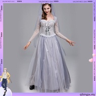 []-Women Halloween Dead Bride Costume Ghost Corpse Bride Corset Dress and Veil Floral Headband Outfi