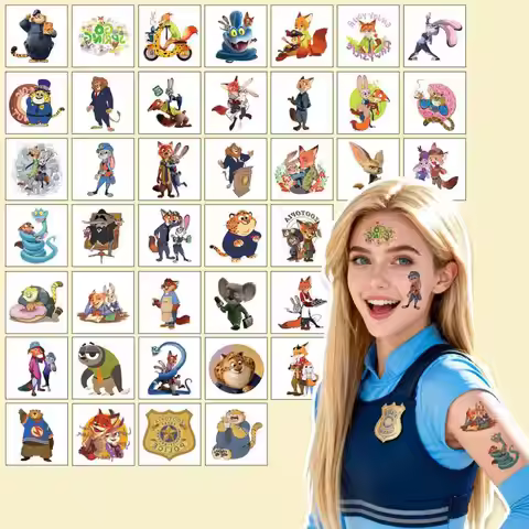 40pcs/set Cartoon Disney Zootopia 2 Judy And Nick Temporary Tattoo Stickers For Body Art Tattoo Part