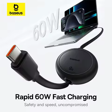 Baesus Retractable 60W USB C Cable For iPhone 15 Plus Pro Max Fast Charging Cable For MacBook iPad T