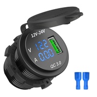 QC 3.0 Motorcycle USB Car Charger Phone Quick Charger LED Voltmeter DC 12V-24V for Car Motorcycle