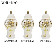 [WeiLaiKeQi] Ceramic Ginger Jar Organizer with Lid Storage Pot Glaze Decorative Ginger Vase