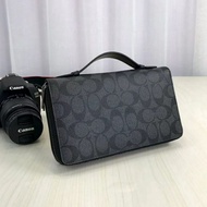 HITAM Code K65C Coach Wallet Double Zip Signature Black Black Original Wallet Zipper Travel Organize