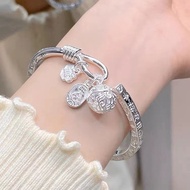 New All-Match Auspicious Words Bracelet Safe Silver Bracelet Happy Chinese Style Ancient Style Brace