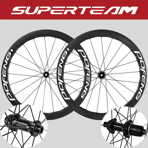 POFENG 700C 50mm Carbon Wheelset Disc Brake Road Bicycle Tubeless Clincher Wheels for shimano 8-12 S