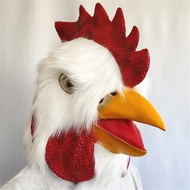 NEW Rooster Chicken Mask With White Plush Funny Animal Latex Full Face Ｍask Halloween Novelty Costum