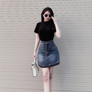 ELWYN jean skirt, high cap short skirt, flattering Korean style SPG