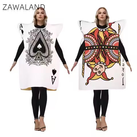 Adults Playing Cards Costume Cosplay Funny Joker Spades A Outfit Jumpsuit Halloween Costume Carnival