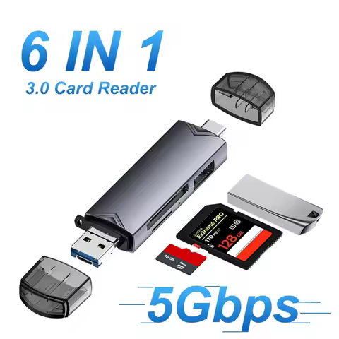 6 In 1 Type C SD TF Card Reader Micro USB Flash Drive Adapter 5Gbps High Speed Transfer For Computer