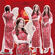 TW11352 Long Cheongsam Dress With Fan Pattern