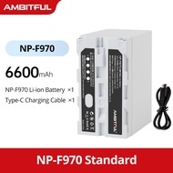 AMBITFUL NP-F550 2200มิลลิแอมป์ NP-F750 4400มิลลิแอมป์ NP-F970แฟลชวิดีโอลิเธียมไอออนแบตเตอรี่สีขาวชา