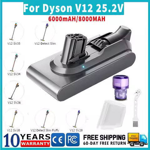 25.2V 6000mAh for Dyson V12 Battery Rechargeable Battery for Dyson SV20 SV34 SV35 Absolute V12 Fluff