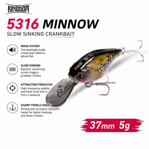 Kingdom 37mm 5g Minnow Fishing Lures Slow Sinking Crankbaits Artificial Hard Wobblers Bait for Fresh