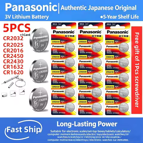 5Pcs Original Panasonic CR2032 CR2025 CR2016 CR1632 CR1620 CR2450 CR2430 Battery Button Cell DL2032 