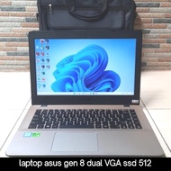 laptop asus gen 8 core i5 dual VGA ssd 512 ram 12 gb