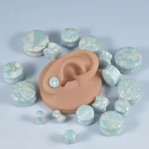 2Pcs Aqua Agate Stone Ear Plugs Gauge Earrings Double Flare Saddle Stretching Gauges Expander Ear St