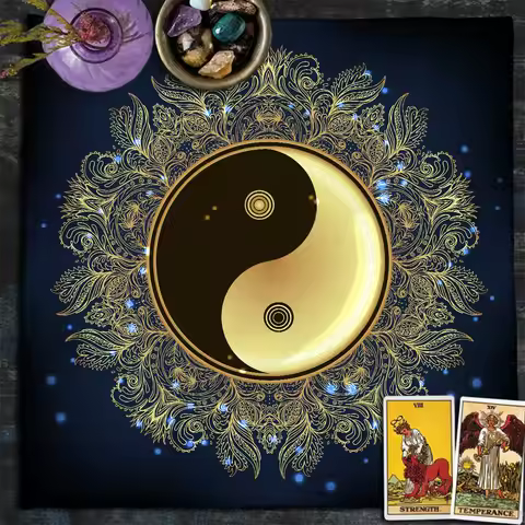 Yin-Yang Mandala Tarot Card Table Cloth Wicca Altar Cloths Vibrant Starry Sky Floral Tarot Tableclot