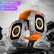 Rubber Sport Strap Luxury Transparent Case Modification Kit for Apple Watch Ultra 49mm 9 8 7 45mm for I watch Series 6 5 4 SE 44mm
