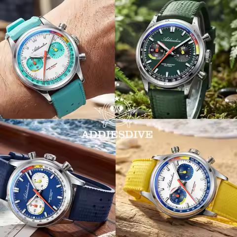 ADDIESDIVE Reloj 38mm AD2549 Chronograph Watch BGW9 Super Luminous 10Bar Waterproof FKM Strap 0S21 M