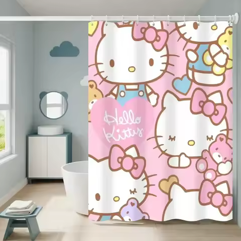 TR01 Cute Kawaii Cartoon Shower Curtains Bathroom Curtain Waterproof with Hooks Anime Bathroom Decor