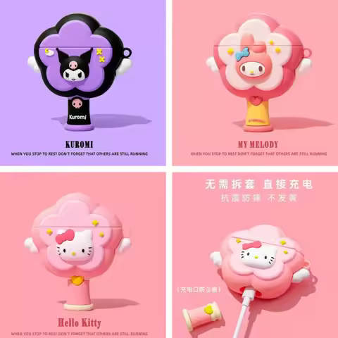 3D Cartoon Hello Kitty My Melody Kuromi Magic Wand Silicone Earphone Case For Airpods 1 2 3 4 Pro Pr