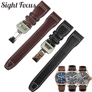 22mm Black Brown Calfskin Leather Strap for IWC Big Pilot Spitfire Annual Calendar Chronograph Watch Bands Deployant Clasp Belt