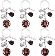 6Pcs Drink Tea Keychain Alloy Tea Cup Teapot Teaspoon Resin Coffee Bean Donut Charm Keyrings Afterno