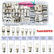 ENGANUNSOON 60Pcs Wire Nose Terminal Crimp, SC Type Bolt Hole Cable Connector Kit,  Tinned Copper 16