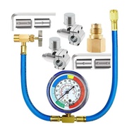 R134A Refrigerator Freon Recharge Hose Kit, R134A AC Refrigerant Charging Hose Gauge, Piercing Valve