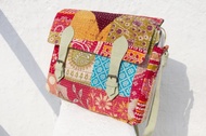 情人節創意禮物 手縫紗麗布側背包 / 刺繡側背包 / 刺繡斜背包 / 手縫紗麗線斜背包 / 紗麗布拼接背包 - 森林花朵+民族圖騰 (限量一件)