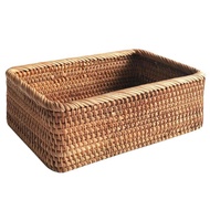 Hand-Woven Rectangular Rattan Wicker Basket Fruit Tea Snack Bread Picnic Cosmetic Storage Box Kitche