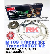 RK Sprocket Set YAMAHA MT09 Tracer V1 525 GB KRX X-Ring Rivet Black Gold Chain Tracer900GT V2 900GT 