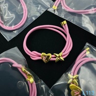 LV Style Pink Leather Rope Bracelet Heart Four-leaf Flower Decoration Bracelet Girl Heart Light Luxu