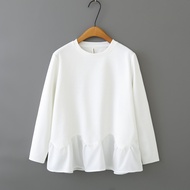 Plus Size Women's XL-4XL White/Black Long Sleeve T-shirt