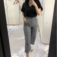 Casual midi plaid pants Women's plaid casual plaid pants