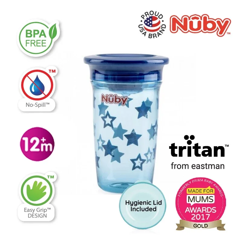 Nuby Tritan No Spill 360 Degree Printed Wonder Cup Drinking Cup 10oz/300ml Single Pack