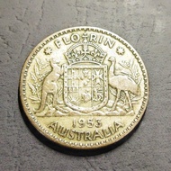 Australia Old Silver Coin - Queen Elizabeth II Florin Coin Year 1953