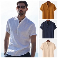 Chinese collar men's short-sleeved cotton shirt polo shirt for huilishi.shop