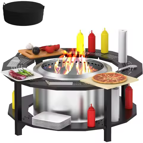 Fire Pit Surround Tabletop for Solo Stove Yukon Bonfire Accessories, Round Outdoor Fire Pit Table, D