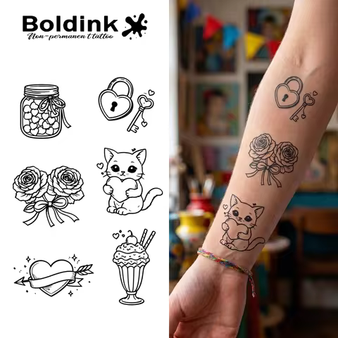 BOLDINK Sweet Girl Tattoo Sticker Unisex Stylish Easy Apply Waterproof Long Lasting 1-2 Week