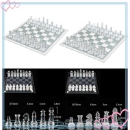 [meteor2] Glass International Chess Board with Chess Pieces Set, Crystal Chess Set Portable board Game for Adults Children IJET