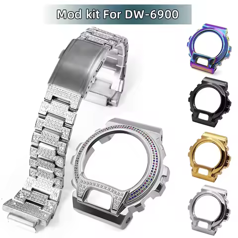 2025 New DW6900 Mod Kit Metal Case+Bracelet for G-Shock Black/Silver/Gold Stainless Steel bezel watc