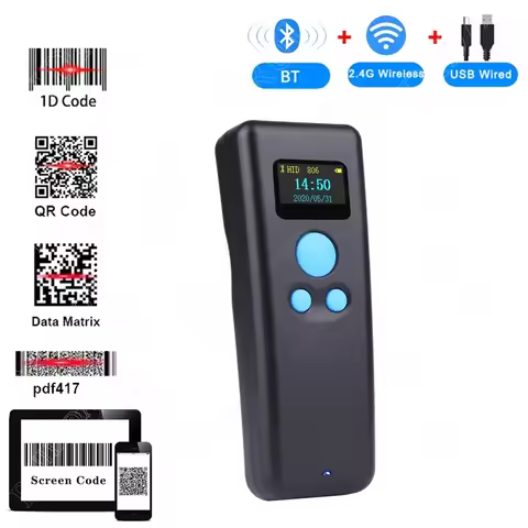 Portable Barcode Scanner Handheld Mini Bluetooth Scanner 2.4G Wireless with Display for Expressman M